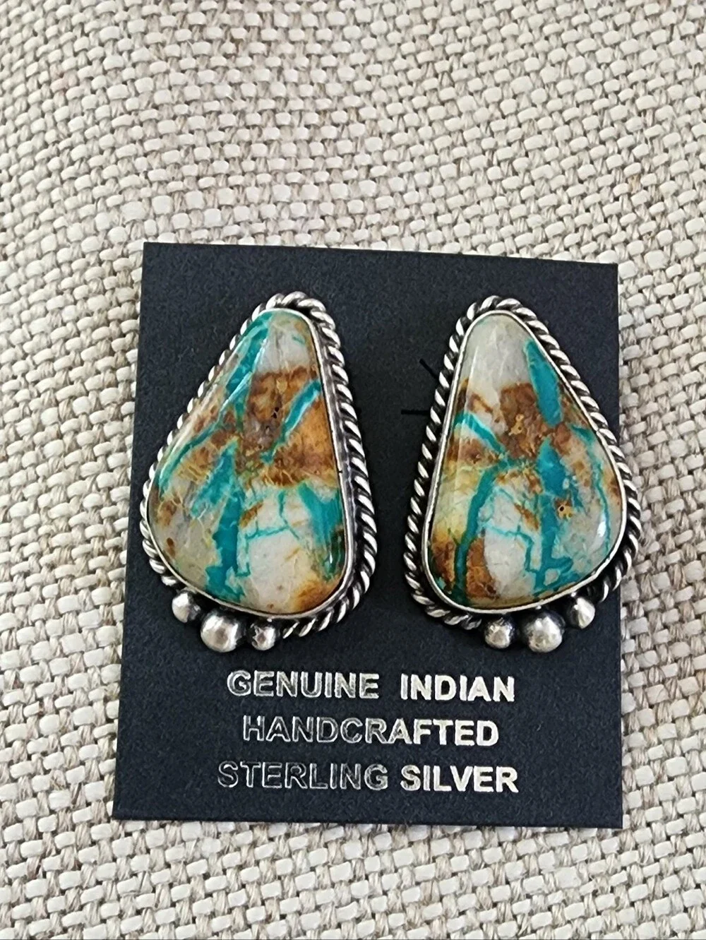 Sterling Silver Royston Ribbon Boulder Turquoise Studs By JOHNNY DIXON